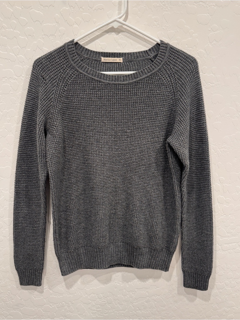 Marine Layer Charcoal Waffle Crewneck Sweater Womens Medium Merino Wool